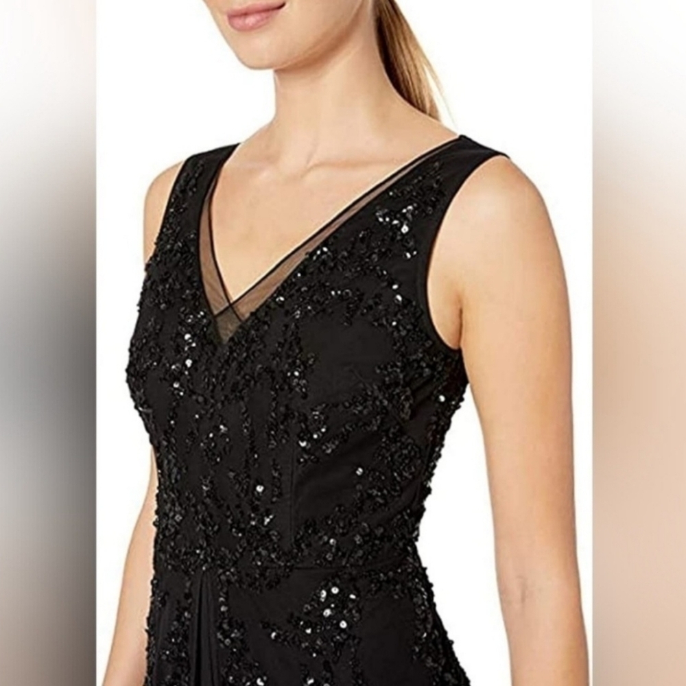 🔥NWT Adrianna Papell Beaded Georgette Jumpsuit, Black, Size 6 - Picture 3 of 16